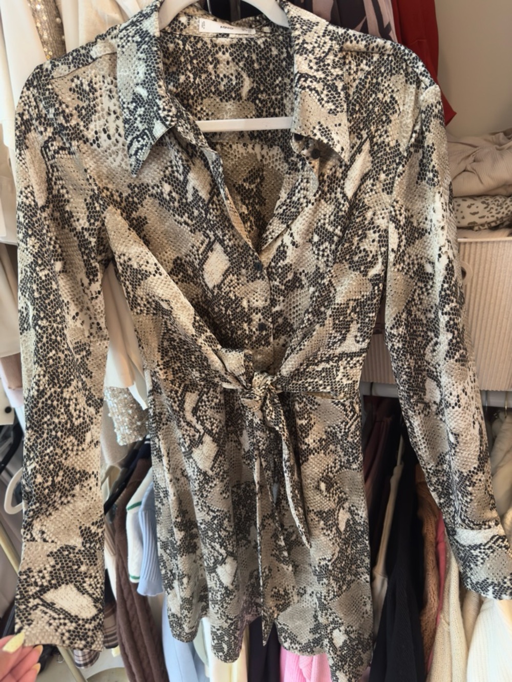 Mango Snake Print Tie-Waist Dress